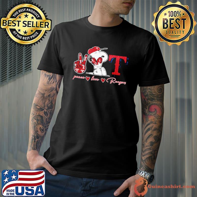 Snoopy Texas Rangers Peace Love Rangers Shirt