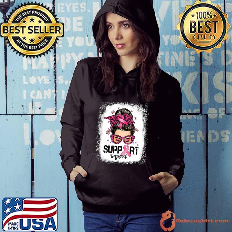 Support Squad Messy Bun Leopard Pink Warrior Breast Cancer Awareness T-Shirt