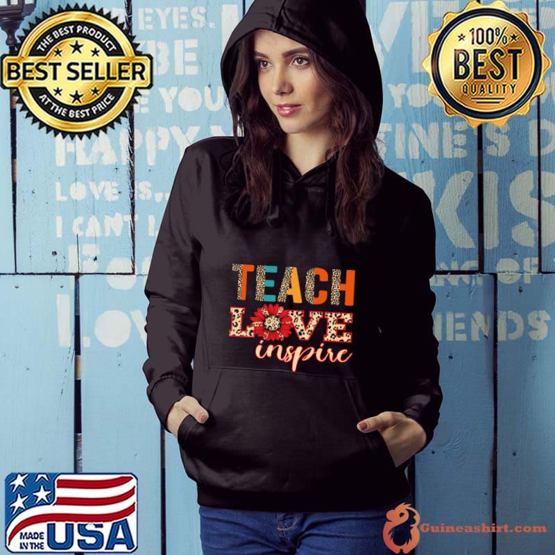 Teach Love Inspire Leopard Back to School Teacher Sunflower T-Shirt