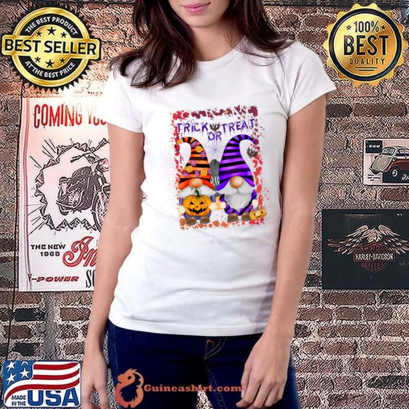 Trick Or Treat Gnome Halloween Pumpkin T-Shirt Ladiestee