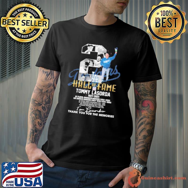 2 Los Angeles Dodgers Hall Of Fame Tommy Lasorda 1927 2021 Thank You For The Memories Signature Shirt