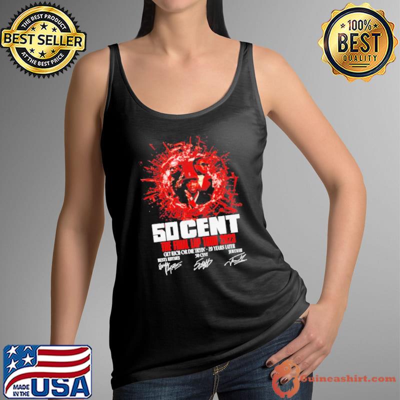 50 cent the final lap tour 2023 get rich or die tryin 20 years later Busta Rhymes 50 Cent and Jeremih shirt