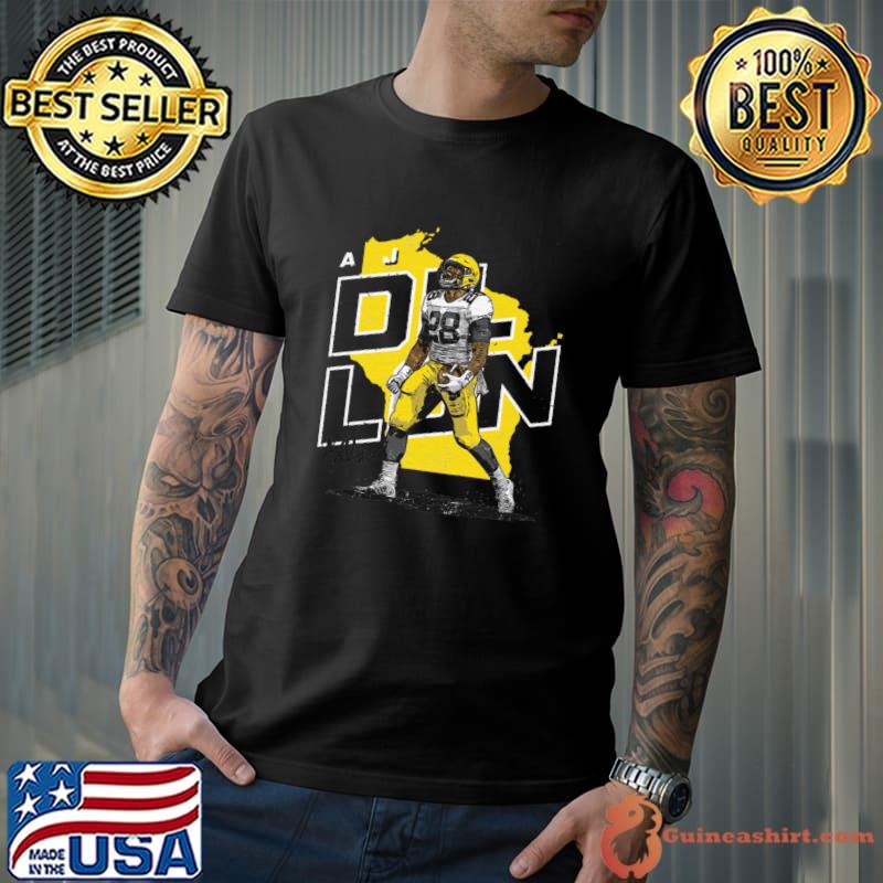 A.J. Dillon Green Bay Player Map Signature Football T-Shirt