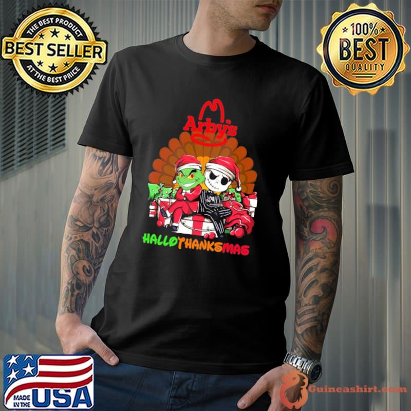Arby's hallothanksmas grinch and jack skellington shirt