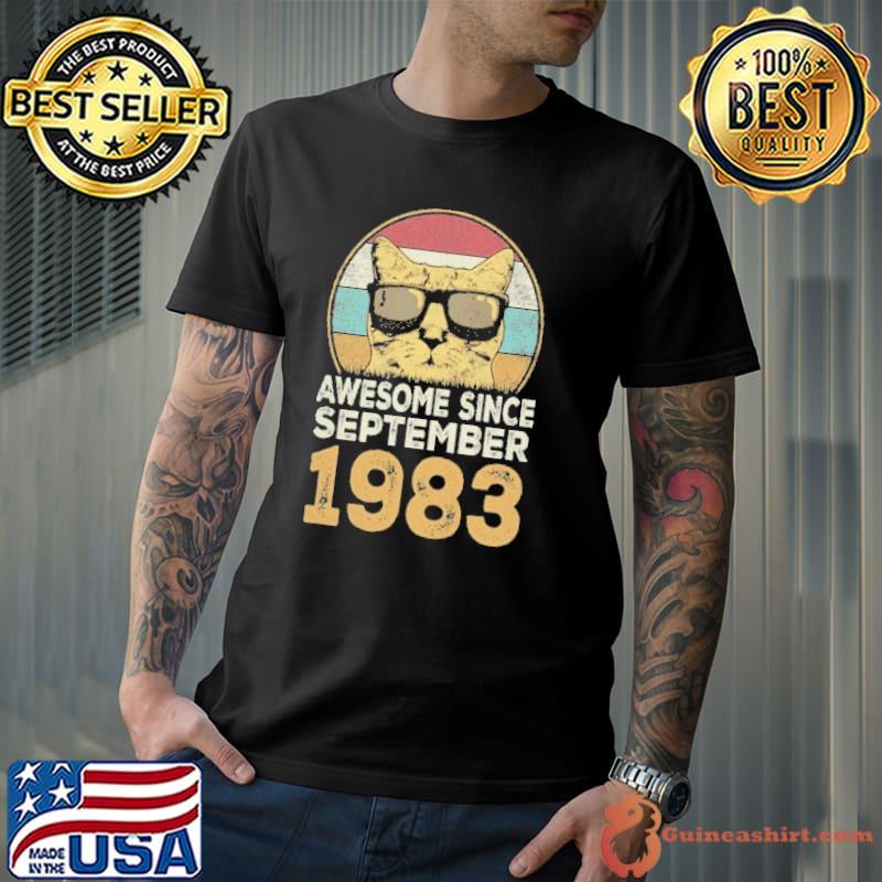 Awesome since september 1983 cat wear sunglasses vintage shirt