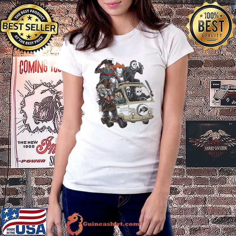 Colorado Buffaloes Horror Movies Characters Bus Halloween 2023 Shirt Ladiestee