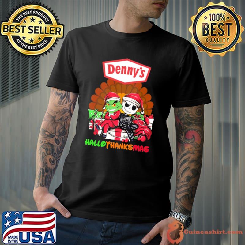 Denny's hallothanksmas grinch and jack skellington shirt