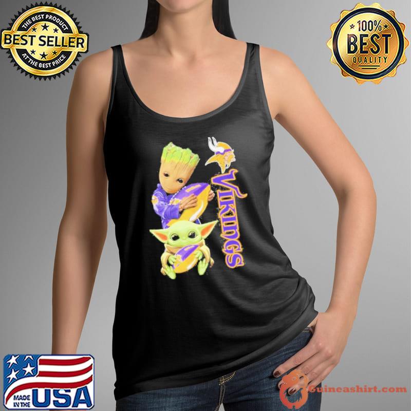 Groot and BaBy Yoda Hug Minnesota Vikings team player s Tank Top