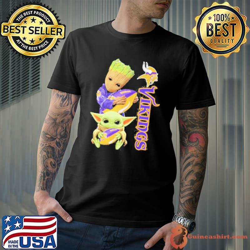 Groot and BaBy Yoda Hug Minnesota Vikings team player shirt