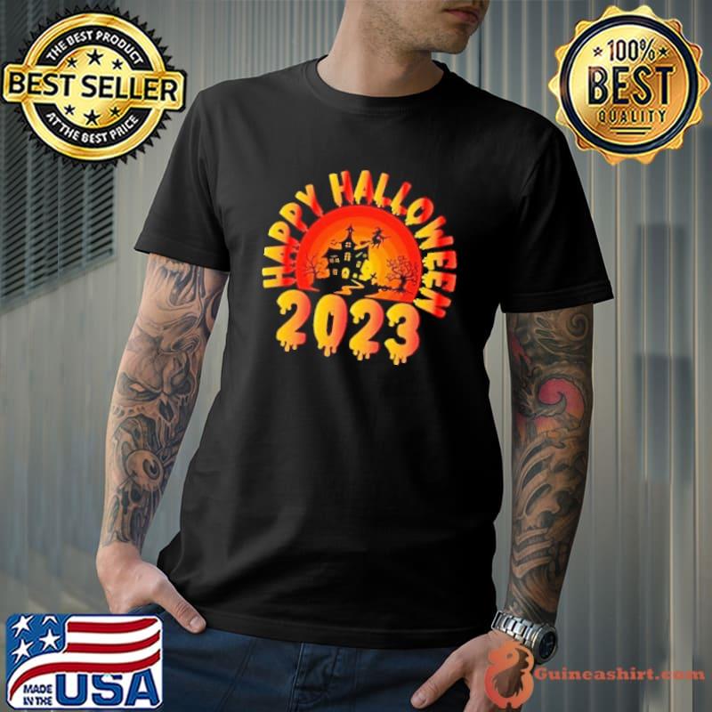 Happy halloween 2023 blood moon witch riding broom shirt