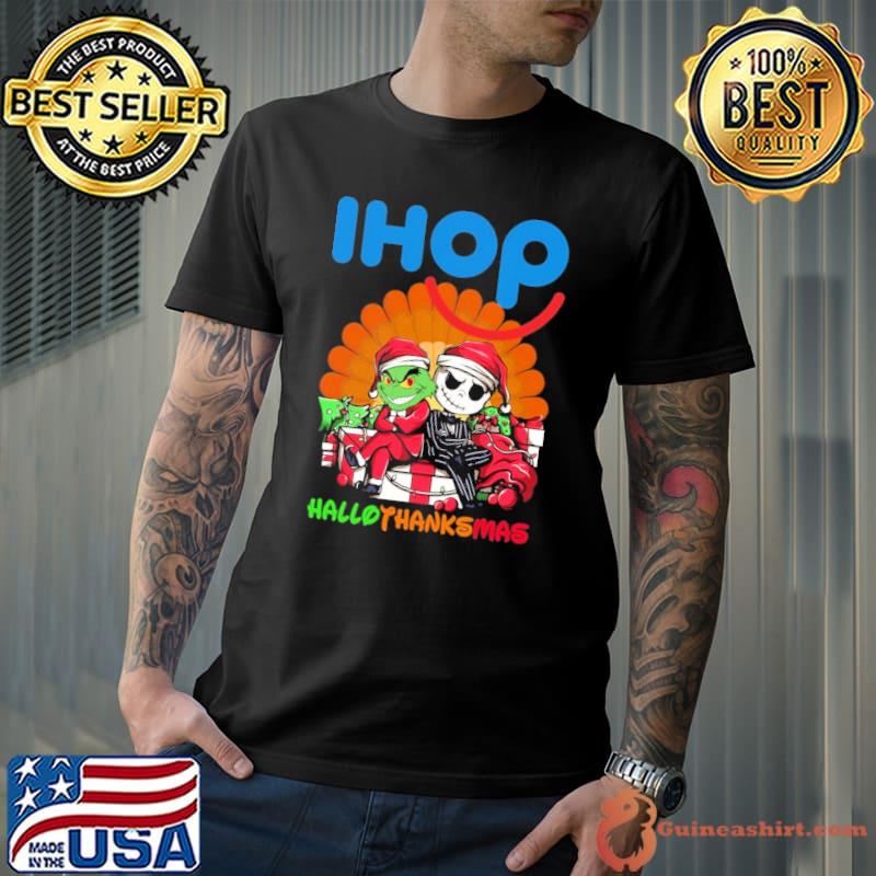 Ihop hallothanksmas Grinch And Jack Skellington Santa shirt