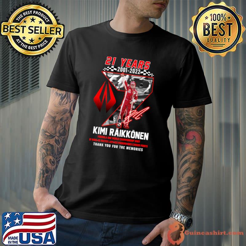 Kimi Raikkonen 21 years 2001 2022 Thank You For The Memories Signature T-Shirt