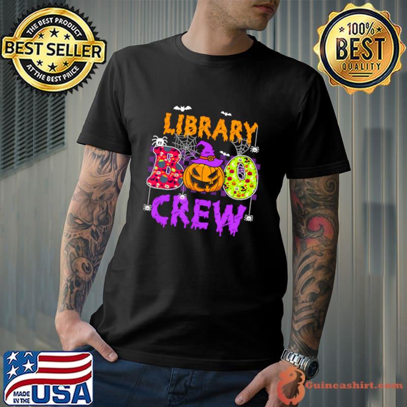 Library Boo Crew Spiders Pumpkin School Librarian Halloween Library Book T-Shirt
