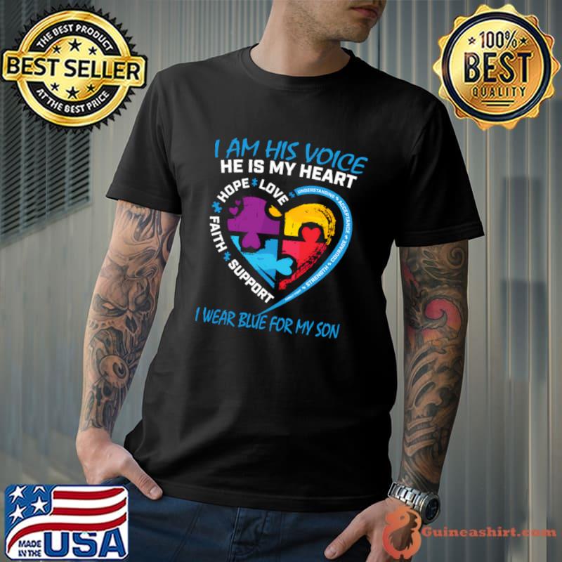 Mom Dad He Puzzle I Wear Blue For My Son Autism Heart T-Shirt