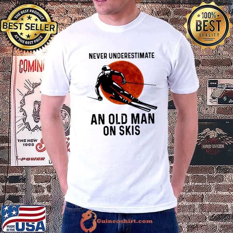 Never underestimate an old man on skis blood moon shirt