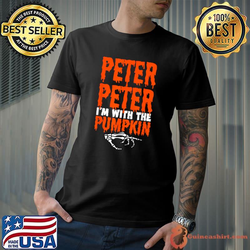 Peter I'm with the Pumpkin Halloween Costume Couple Skeleton T-Shirt