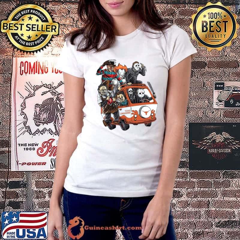 Texas Longhorns Horror Movies Characters Bus Halloween 2023 Shirt Ladiestee