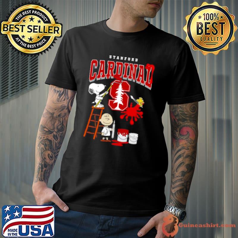 The Peanuts Charlie Snoopy and Woodstock Wall paint Stanford Cardinal shirt