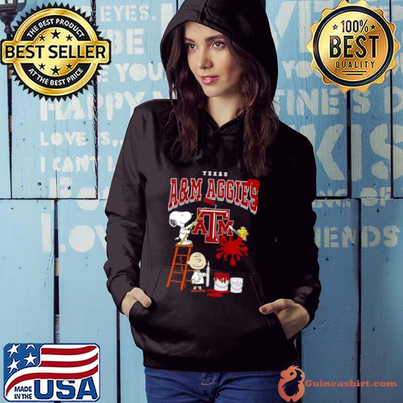 The Peanuts Charlie Snoopy and Woodstock Wall paint Texas A M Aggies s Hoodie
