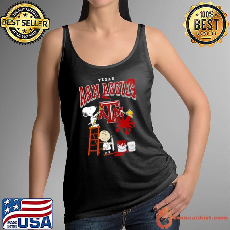 The Peanuts Charlie Snoopy and Woodstock Wall paint Texas A M Aggies s Tank Top