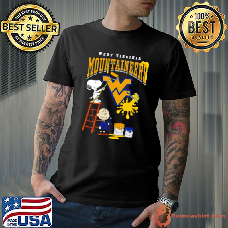 The Peanuts Charlie Snoopy and Woodstock Wall paint West Virginia Mountaineers shirt