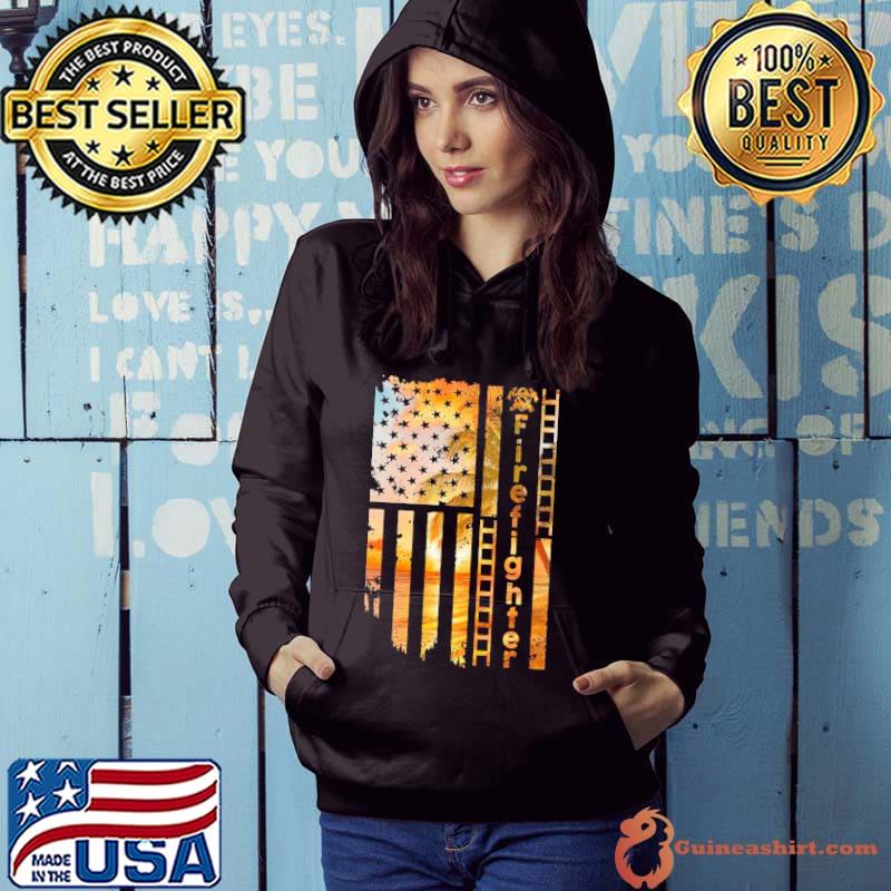 American Flag Firefighter Summer Sunset Palms Tree s Hoodie