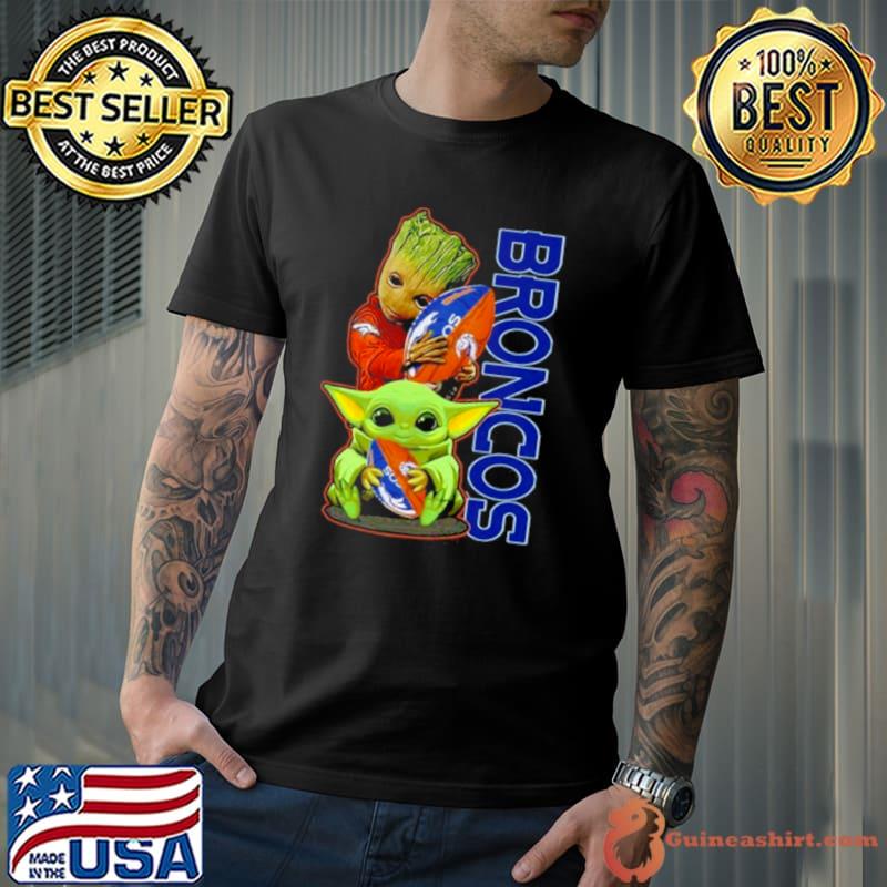 Baby Groot And Baby Yoda Hug Denver Broncos Logo shirt