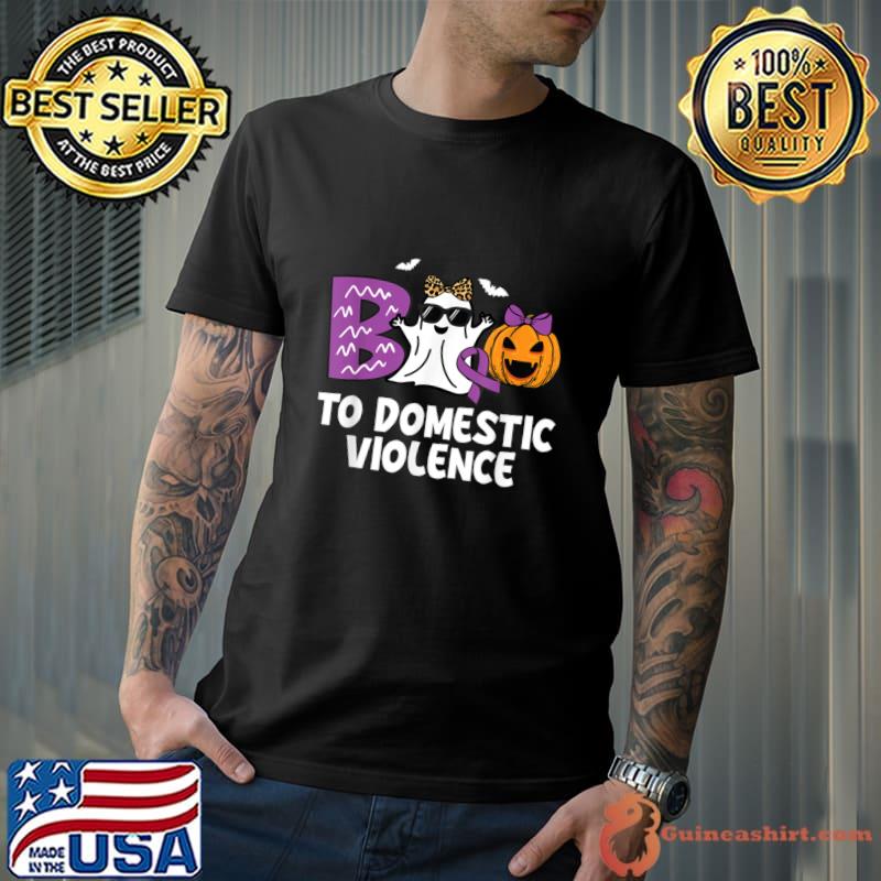 Boo To Domestic Violence Awareness Pumpkin Leopard Halloween T-Shirt