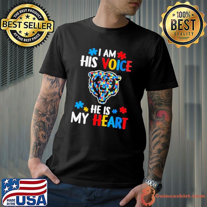 Chicago Bears Autism Awareness I Am His Voice He Is My Heart 2023 Shirt