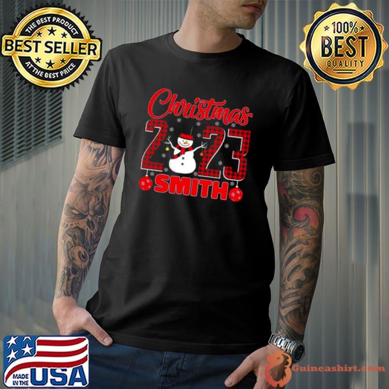 Christmas 2023 Your Name Snowman Buffalo Plaid Xmas shirt