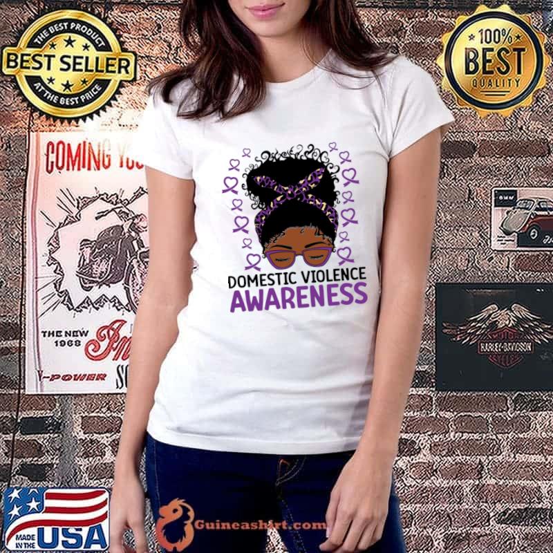 Domestic Violence Awareness Messy Girl Leopard Ribbon T-Shirt Ladiestee