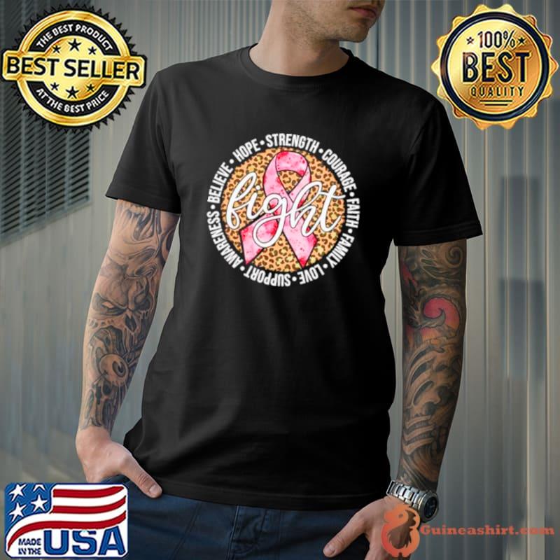 Fight breast cancer pink cancer ribbon leopard breast cancer shirt