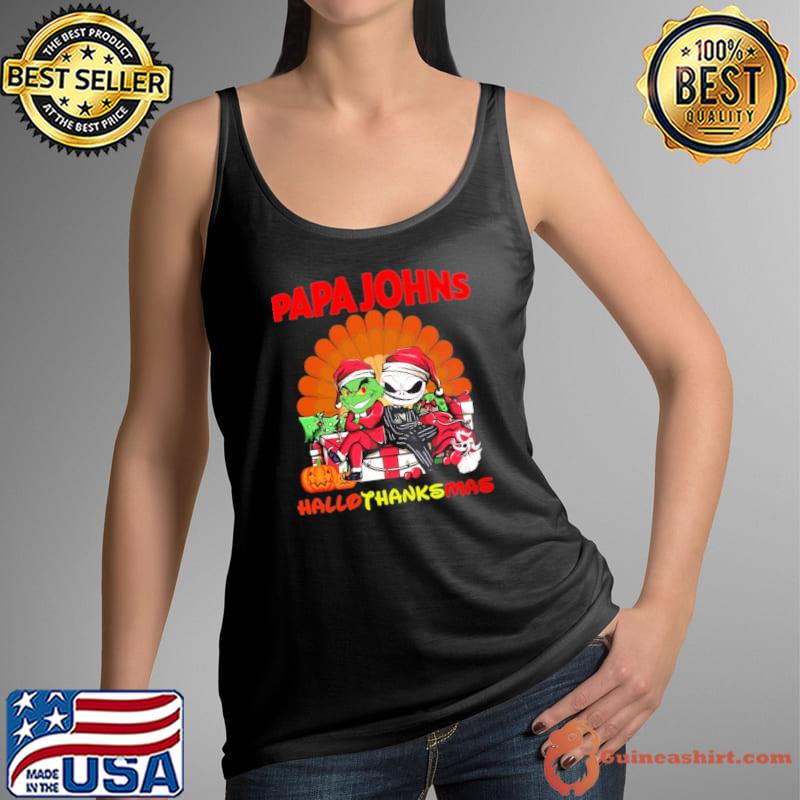 Grinch and Jack Skellington Papa JOhns Hallo Thanks Mas s Tank Top