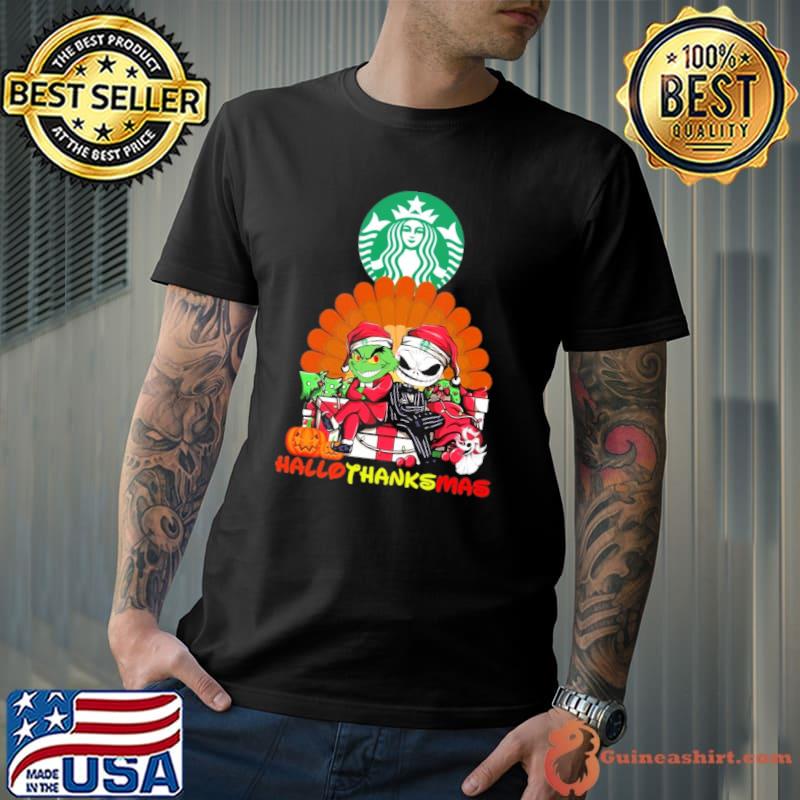 Grinch and Jack Skellington Starbucks Coffee Company Hallo Thanks Mas shirt