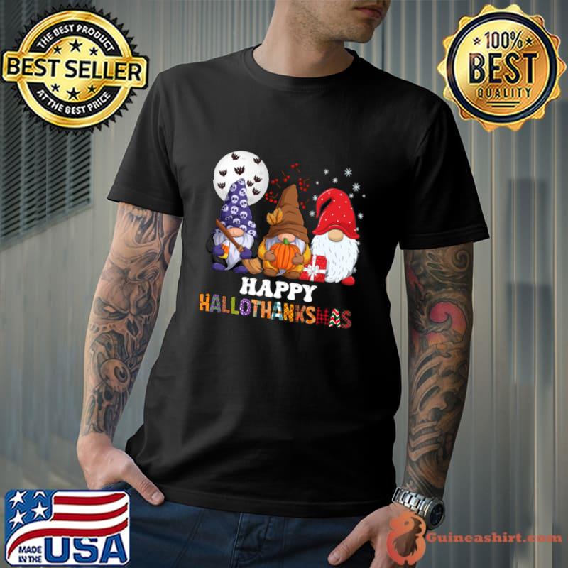 Halloween Thanksgiving Christmas Happy HalloThanksMas Gnomes Moon T-Shirt