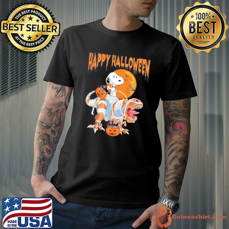 Happy halloween snoopy riding t-rex blood moon shirt