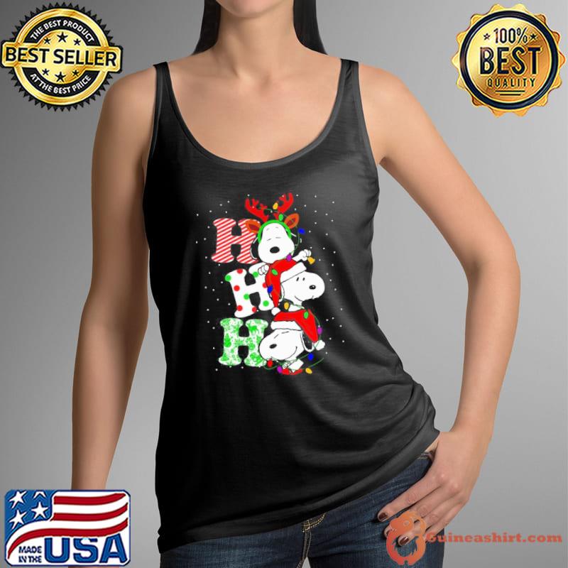Ho ho ho snoopy lights wear santa hat reindeer xmas s Tank Top