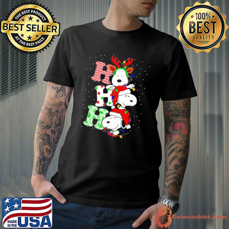 Ho ho ho snoopy lights wear santa hat reindeer xmas shirt