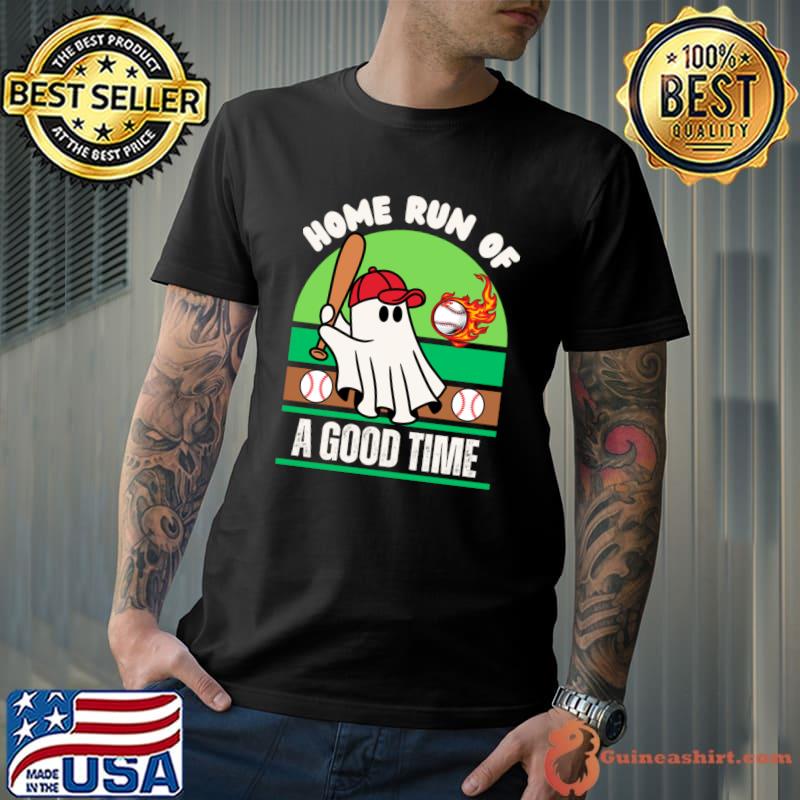 Home Run Of A Good Time Vintage Ghost Baseball Player Halloween T-Shirt