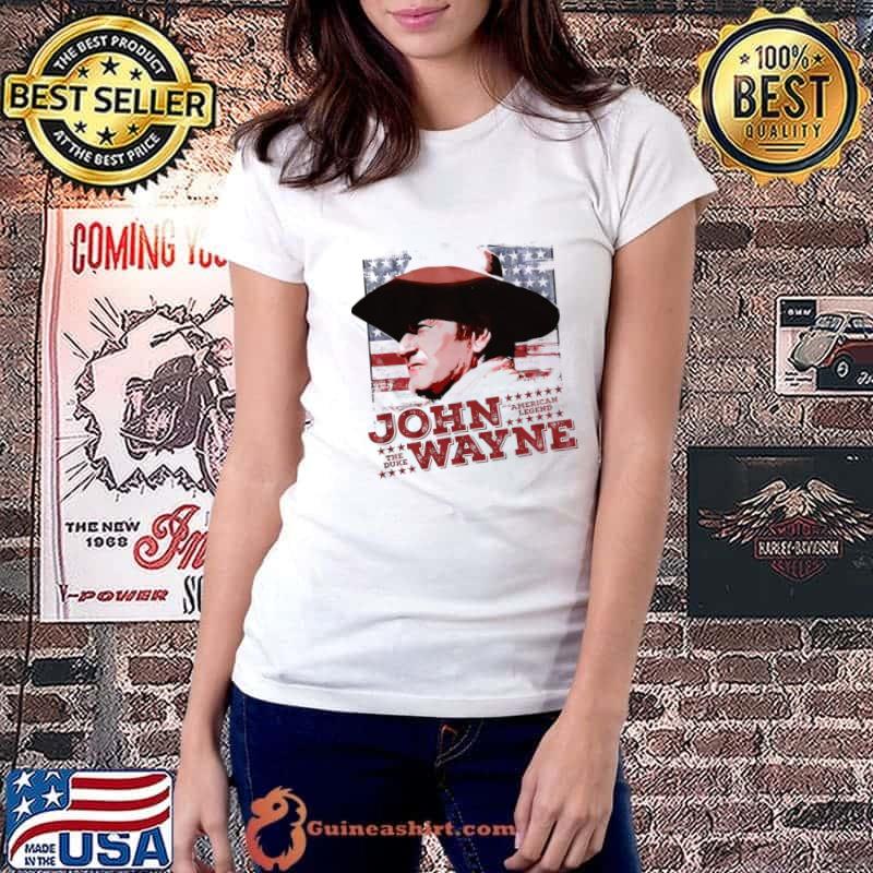 John Wayne Cowboy American Flag Legend Film T-Shirt Ladiestee