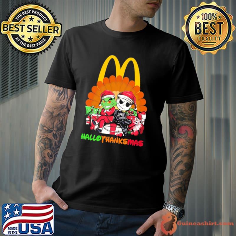 McDonald's hallothanksmas grinch and skellington shirt
