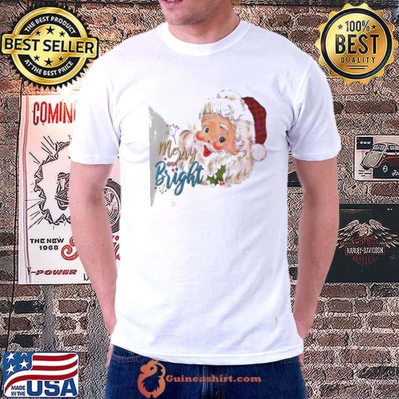Merry And Bright Vintage Floral Santa Claus shirt