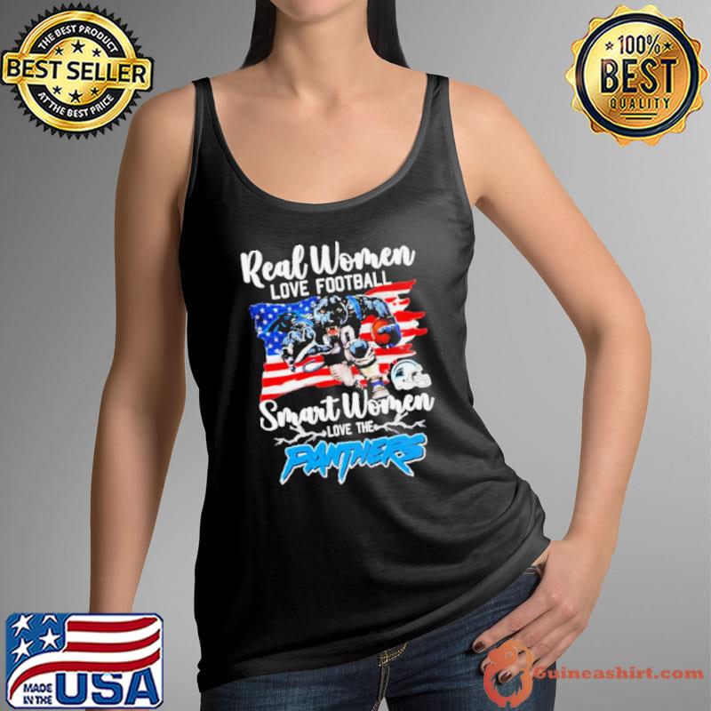 NFL Real Women Love Football Smart Women Love The Carolina Panthers Mascot America Flag Shirt Tank Top