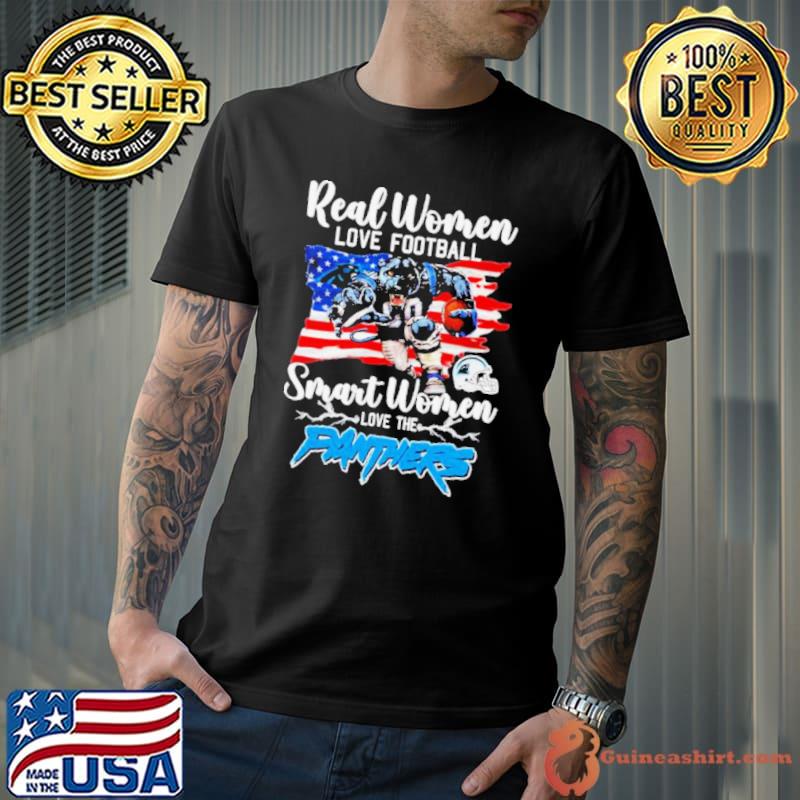 NFL Real Women Love Football Smart Women Love The Carolina Panthers Mascot America Flag Shirt