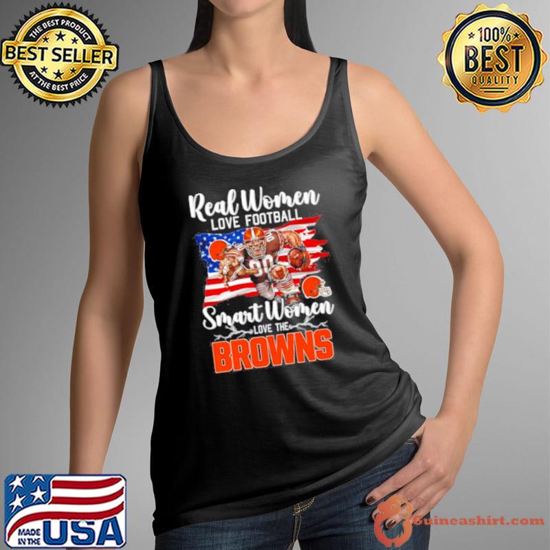 NFL Real Women Love Football Smart Women Love The Cleveland Browns Mascot America Flag Shirt