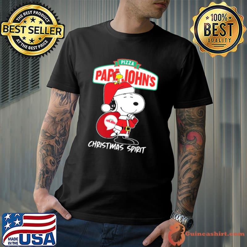 Papa John's Pizza christmas spirit snoopy santa claus shirt