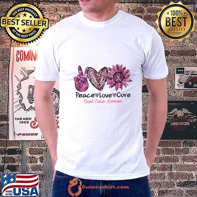 Peace Lover Cure Breast Cancer Awareness High Heel Leopard Sunflower T-Shirt