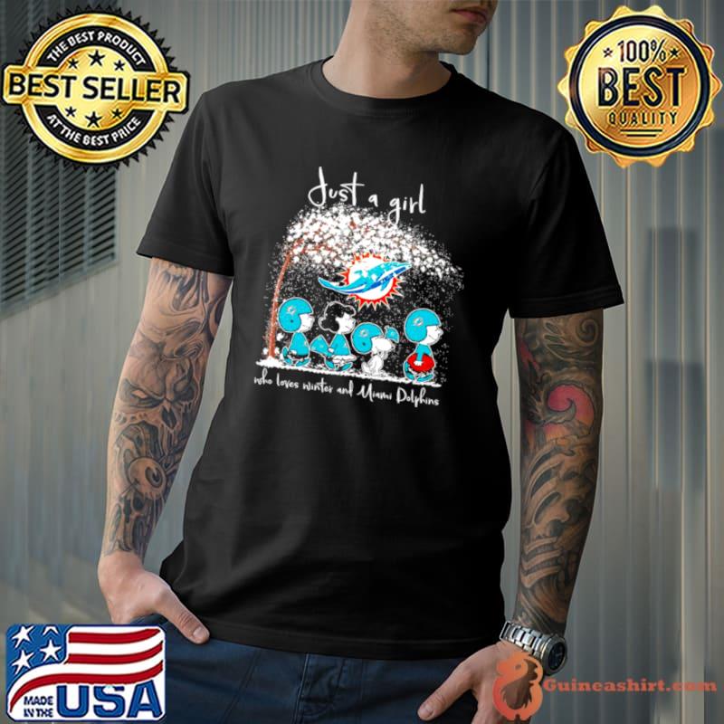Peanuts characters just a girl who loves winter and Miami Dolphins shirt