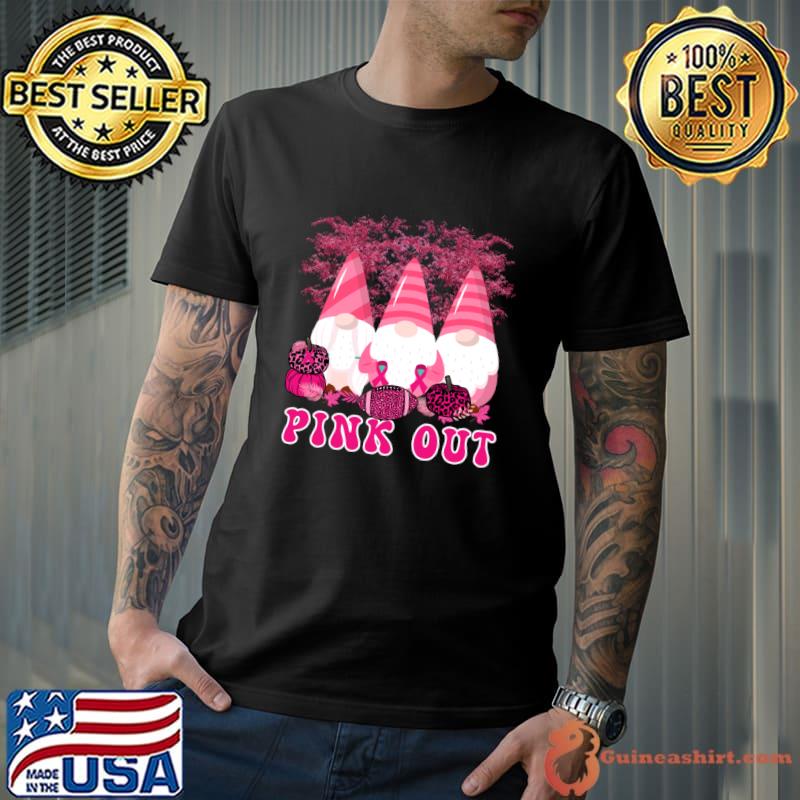 Pink Out Breast Cancer Awareness Gnomes and Football Leopard Pumpkin T-Shirt