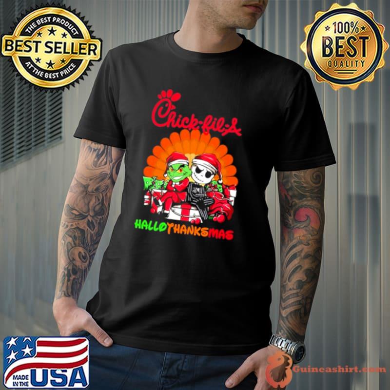 Santa Grinch And Jack Skellington Chick Fil A Happy Hallothanksmas 2023 Shirt